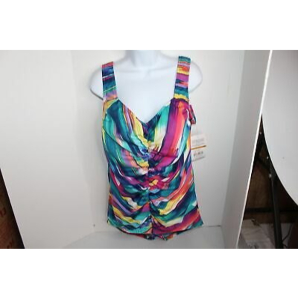 Maxine of Hollywood Other - Maxine of Hollywood Shirred Front Girl Leg One Piece Swimsuit April showers 16W